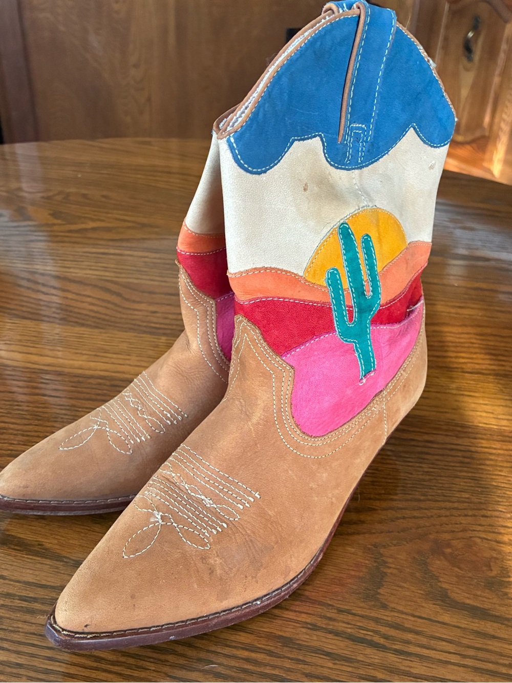 Vintage Circle S Womens 7M
Western Cowboy Boots
Cactus Desert Sunset Leather